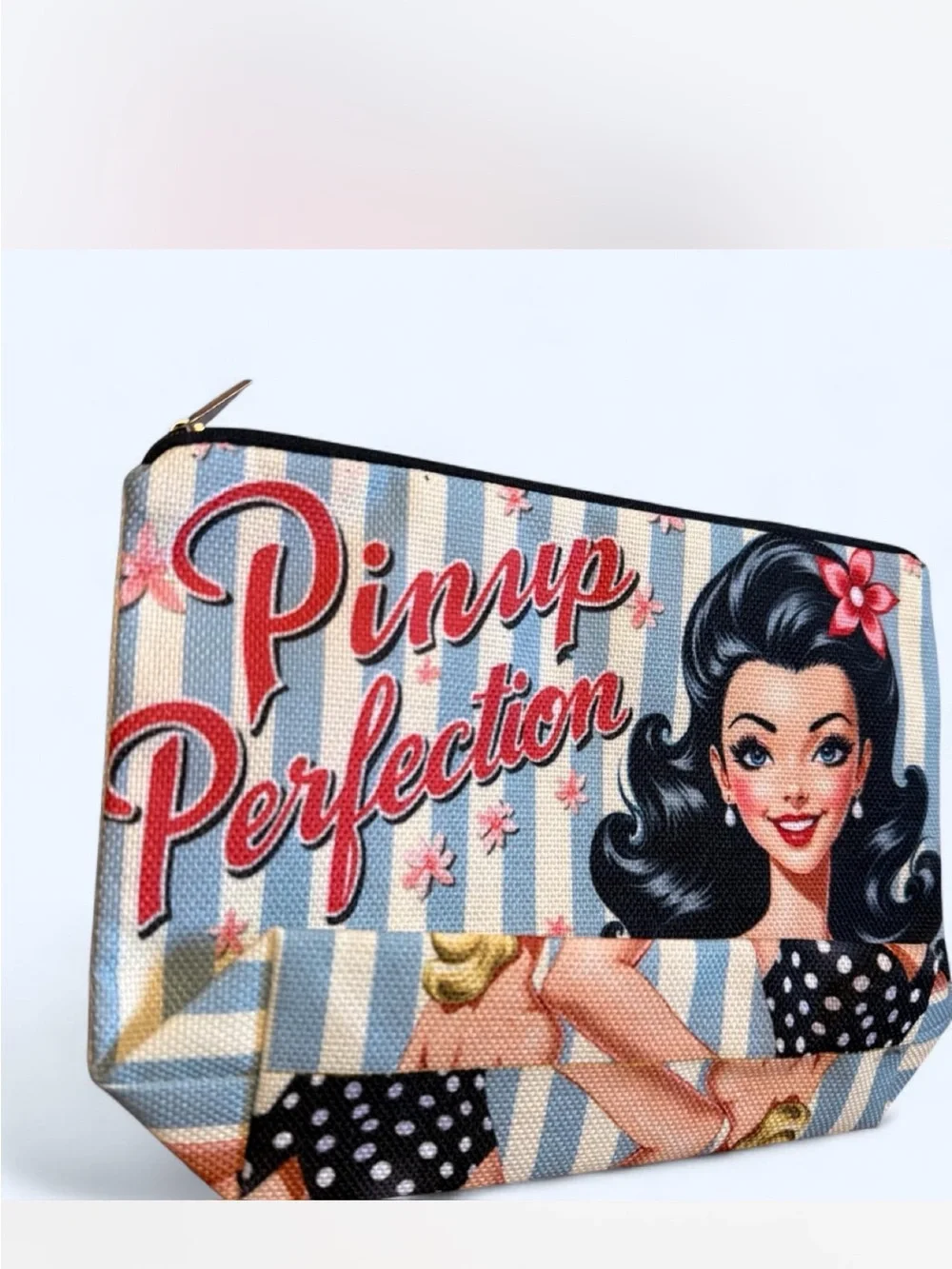 Source Unknown Pinup Perfection Blue Pink Cosmetic Bag